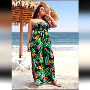 Tropical Floral Strapless Jumpsuit